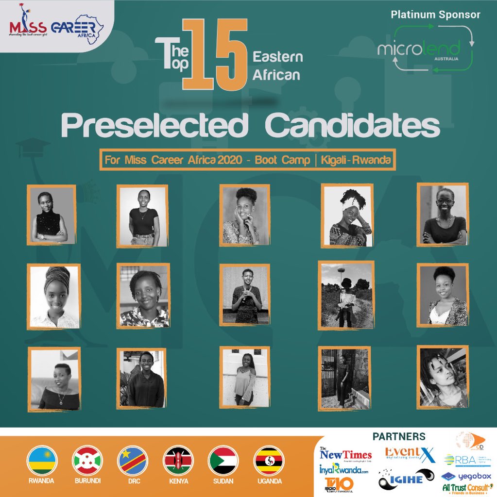 MusoniPaula's tweet photo. With 7 Rwandans pre-selected among the top 15 for EAC #MissCareerAfrica2020; let’s vote for Mukashema, Tuyishimire, Iranyuze, Mugisha, Mutesi, Irankunda &amp; Inema to make it to the finals. Your vote unlocks opportunities to further their education &amp; career!

https://t.co/zo4RIYNm1x https://t.co/mYh8Y8VQqt