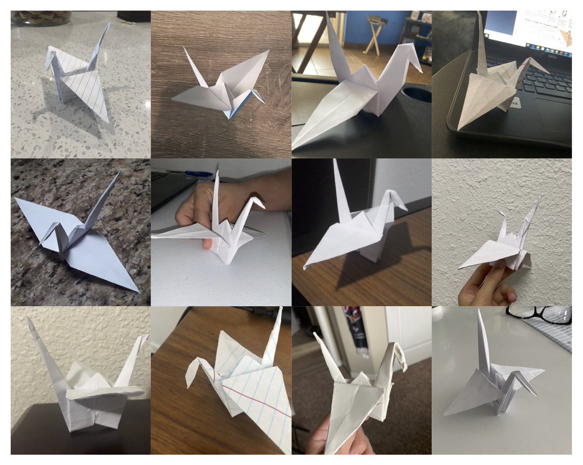 fields_EHS_art's tweet photo. Last Friday we made paper cranes which represent a symbol of hope both for the world and for 9/11.  Each student made one, totaling about 200 Paper Cranes! 🕊🌞 https://t.co/D2ePjQZamA  #TeamSISD @SISD_FineArts https://t.co/jE78BpZyZJ