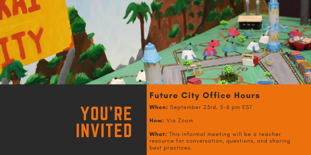 FCCMN's tweet photo. Future City Headquarters is hosting an “office hours” style discussion for educators! This is a great place for FC educators to meet and discuss this years program! Anyone can join whether you are currently registered for FC or not! Register in advance, link is in our bio https://t.co/bcM7IndMGt