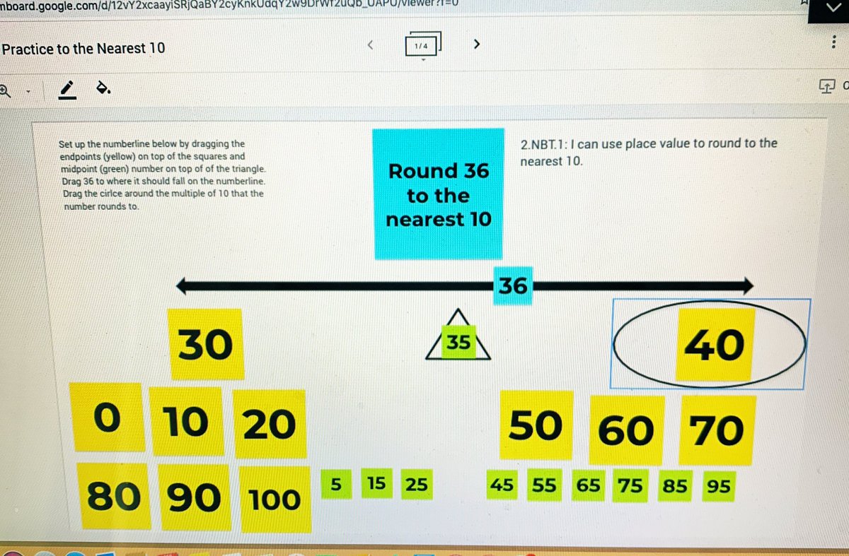 Jane_Goatley's tweet photo. @KyCenterforMath @StephanieGWade @dcrescitelli A fun little rounding Jamboard students got to practice on in 3rd grade today! This new tool is super fun! #spiralup #kymtl #boyleco https://t.co/wGnHODIIdi