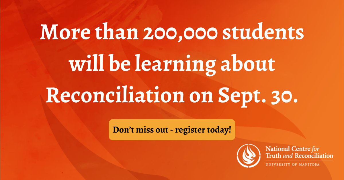 NCTR_UM's tweet photo. Big news: More than 200,000 students and teachers will be joining us for our Sept. 30 virtual event to mark #OrangeShirtDay. Share if you’ll be one of them so we can make this event our biggest Reconciliation event yet.

Not registered yet? Sign up here: https://t.co/sYqn6GMDzd https://t.co/iZcJgyZ8F5