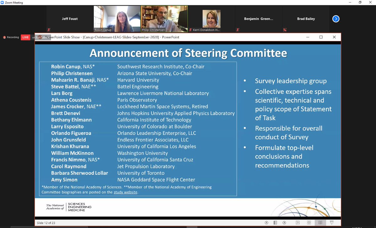 jeff_foust's tweet photo. Here’s the steering committee for the planetary science decadal survey as disclosed at #LEAG2020. https://t.co/J1cbAjjfFS