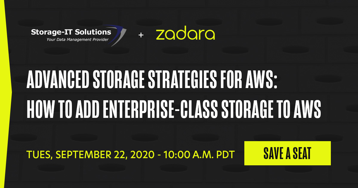 Zadara's tweet photo. Live Webinar - Advanced Storage Strategies for AWS: How to Add Enterprise-Class Storage to #AWS. Tuesday, September 22, 10AM. Save your seat now - https://t.co/iuaecEeWjE

#enterprisestorage #Storage #mondaymotivation #webinar https://t.co/3BgdVIuymj