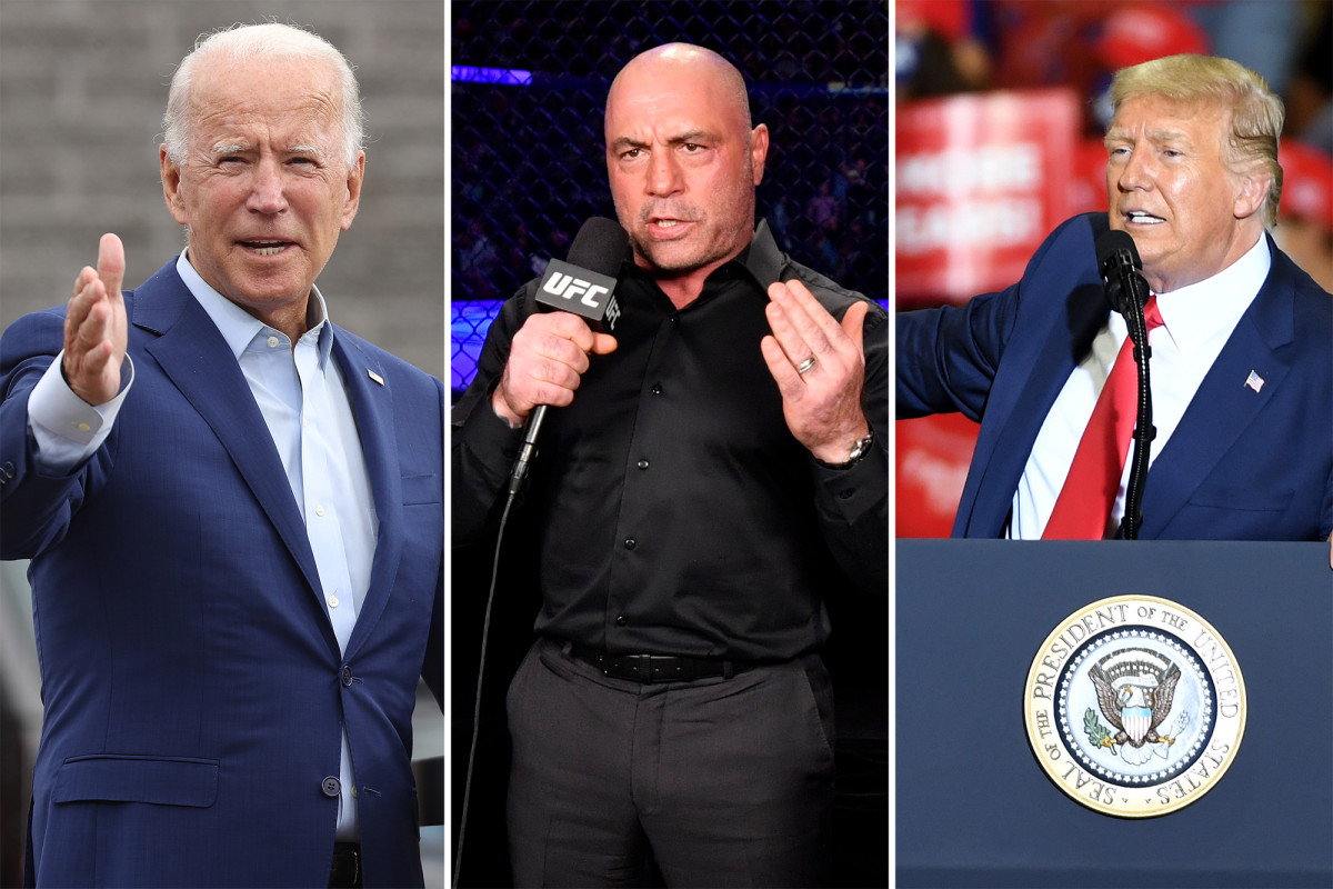 nypost's tweet photo. Trump jumps on offer to have Joe Rogan moderate debate with Joe Biden https://t.co/meR6mOMRLS https://t.co/oy7NUB6pTB