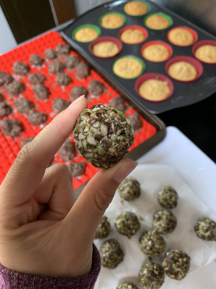 FitasaMamaBear's tweet photo. And we’re s hoop ready! Spent the day making a ton of snacks (many from the Little Lunchbox Cookbook from @reneekohley 😋 

Paleo muffins
Energy balls
Protein bars
Meatballs

Let’s do this! 
 
#snackprep #snack #snacktime #healthyfood #backtoschool2020 https://t.co/gaEB25WafP