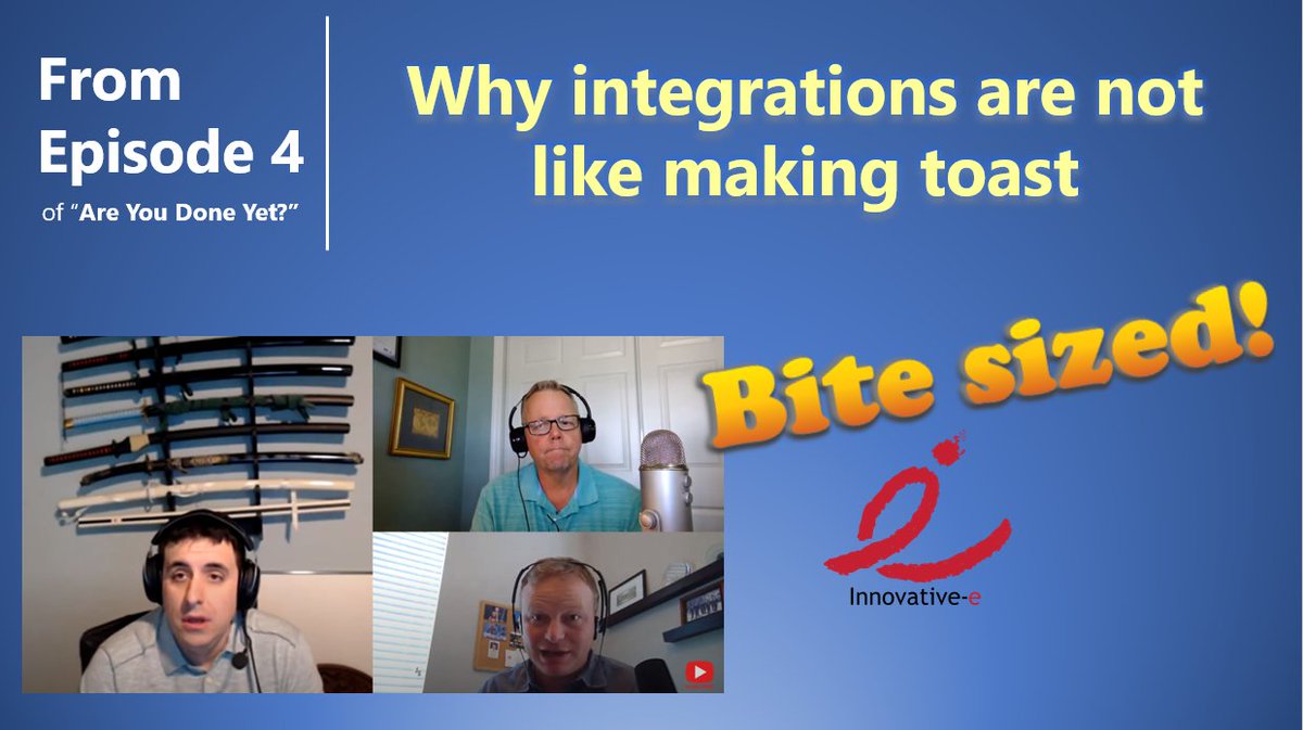 Were you aware that #integrations are not like making toast? This short clip from Episode 4 of our podcast, 'Are You Done Yet?' explains why. youtu.be/TOL0gskR14c