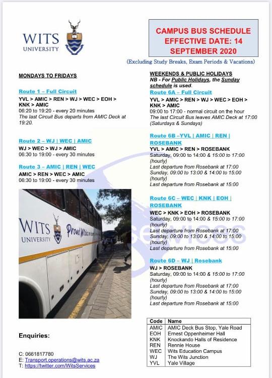 WitsJunctionRes's tweet photo. Please take note of the Campus Bus Schedule. https://t.co/YmcYY6x3uA