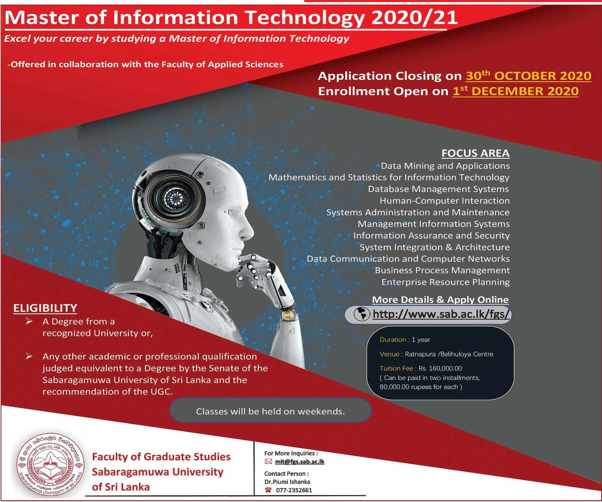 coursenet's tweet image. Master of Information Technology from Sabaragamuwa University of Sri Lanka
coursenet.lk
#masters #masterofinformationtechnology #masterofit #informationtechnology #it #sabaragamuwauniversity #dataminig #databasemanagementsystems #coursenet