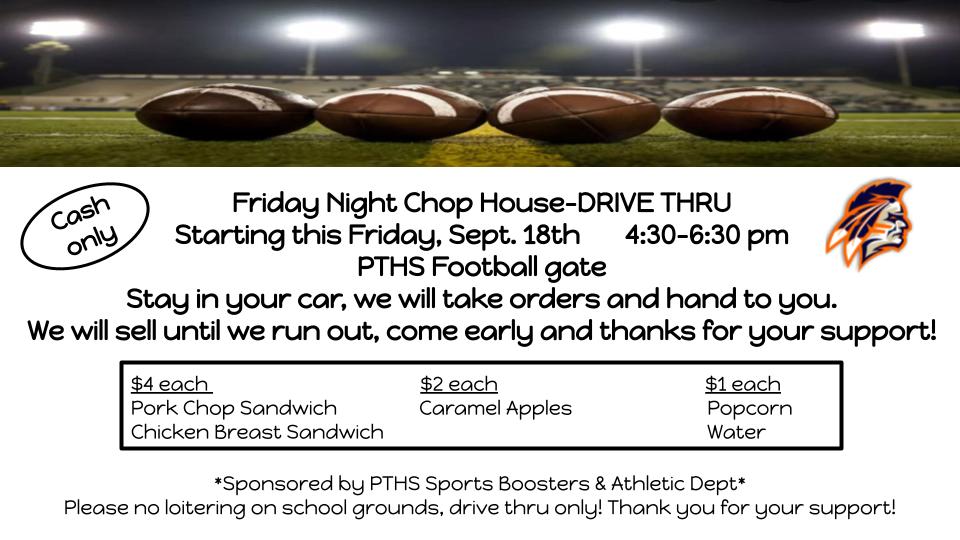 pthsonline's tweet photo. This Friday night the chop house will be open for drive thru! https://t.co/0hd2EG7sbB