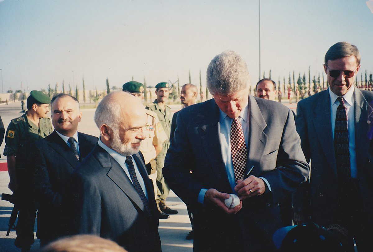 2 - Here are a few photos I took after all of the ceremonies were over in Amman in late October 1994.President Clinton signing a baseball with Jordan's King Hussein looking on & former Crown Prince Hassan looking on in the background.