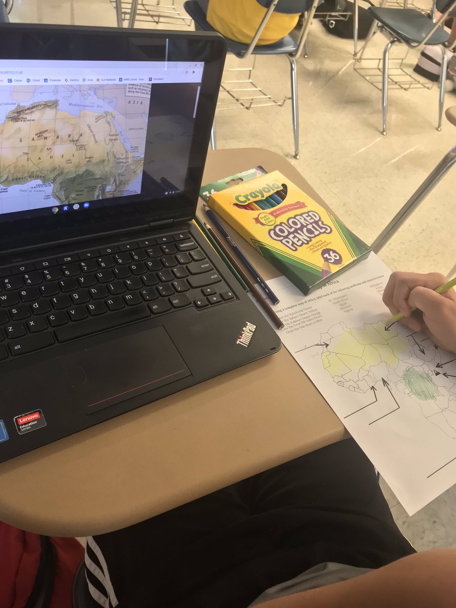 MrsMBeers's tweet photo. World Geography at @WMSSDOW is off to a great start! Today is all about locating &amp; labeling different African countries and geographic regions! #simplysocialstudies #teach #geography https://t.co/S9Tb4k4Rc7