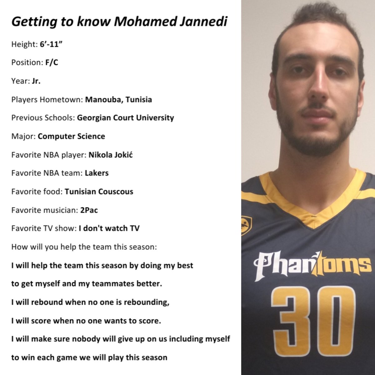 Let's get to know <a href="/EastWestUniver2/">East-West University Men/Women Basketball Program</a> 6'-11" Mohamed Jannedi.
@jannedi_jd <a href="/Coach_K__/">Kejuan Saulsberry</a> <a href="/LaMarioRichards/">LaMario Richards</a> <a href="/USCAA/">USCAA</a>