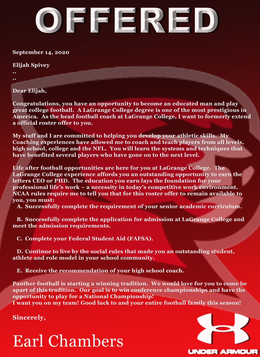 ElijahSpivey2's tweet photo. Blessed to receive my first offer from LaGrange College🔴⚫️@RecruitsAlabama @AL6AFootball @Coach_Ruth01 https://t.co/UyBkLrZasl