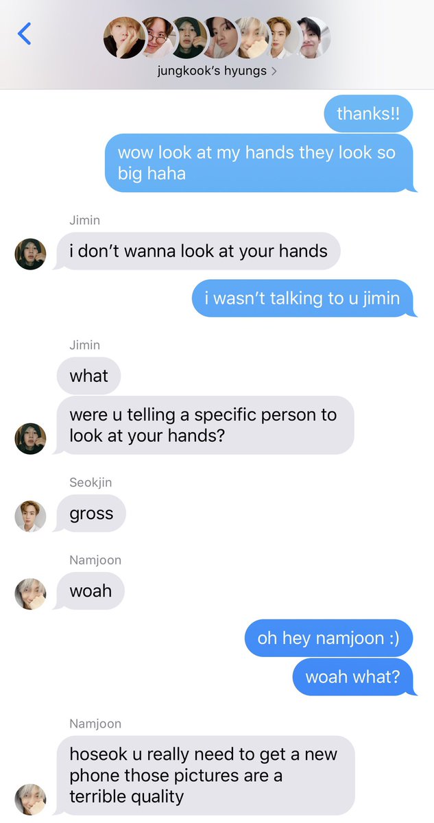 taehyikes's tweet photo. namgi au where yoongi forces his friends to send flattering pictures of himself to their group chat in a (not) subtle attempt to seduce namjoon https://t.co/oprLK2mgMH