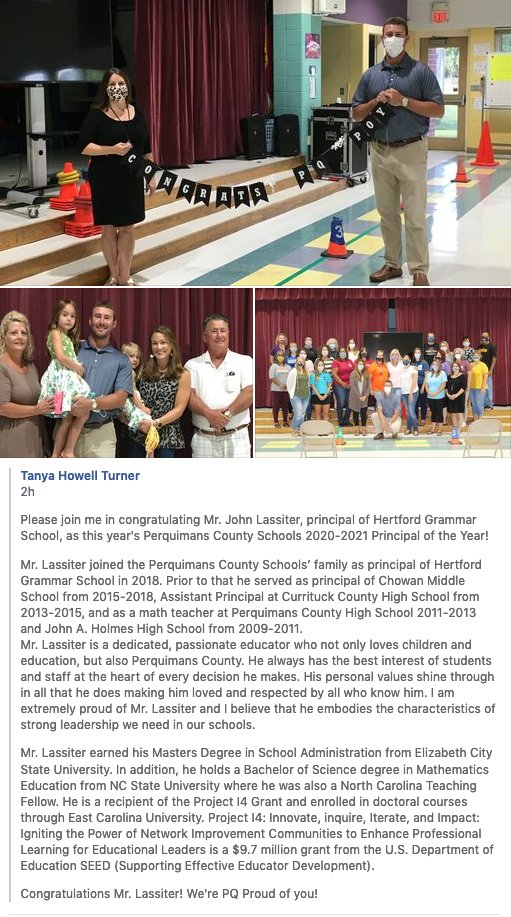 larsonmorris's tweet photo. Congratulations to John Lassiter, a GREAT principal, my Project i4 colleague, and fellow ECU EdD student. Way to go, John! @EProjecti4 @JohnRLassiter #ecui4 https://t.co/qccWieE28g