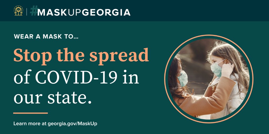 georgiagov's tweet photo. Using masks, combined with social distancing and hand washing, can help keep you, your family, and your community safe.

Local leaders and public health officials want Georgians of all ages to play their part in stopping the spread of COVID-19. #MaskUpGeorgia https://t.co/vMAnOVIbRh