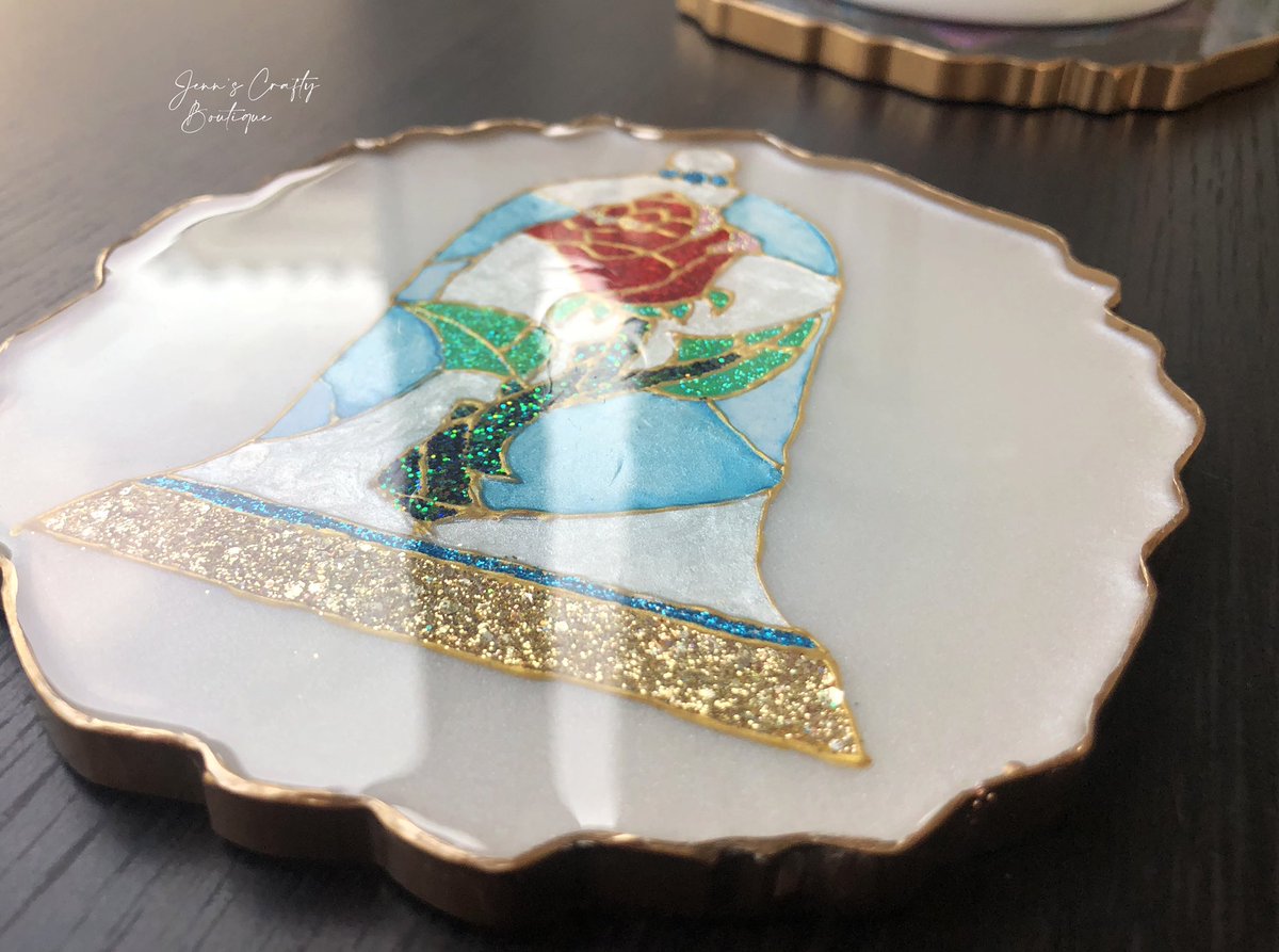 JennCrafty's tweet photo. 💥🔥New design alert!💥🔥 
We just added a new coaster design to the shop.This gorgeous Stained Glass Rose, inspired by Beauty &amp; the BeastLuxurious hand-painted functional art and home decor.Filled with spectacular sparkle and style for any occasion.Perfect for any occassion https://t.co/GMckEtjrAO
