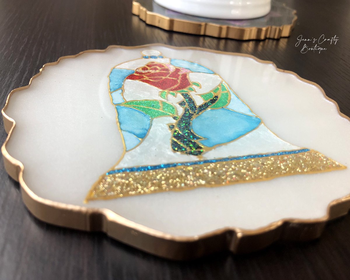 JennCrafty's tweet photo. 💥🔥New design alert!💥🔥 
We just added a new coaster design to the shop.This gorgeous Stained Glass Rose, inspired by Beauty &amp; the BeastLuxurious hand-painted functional art and home decor.Filled with spectacular sparkle and style for any occasion.Perfect for any occassion https://t.co/GMckEtjrAO