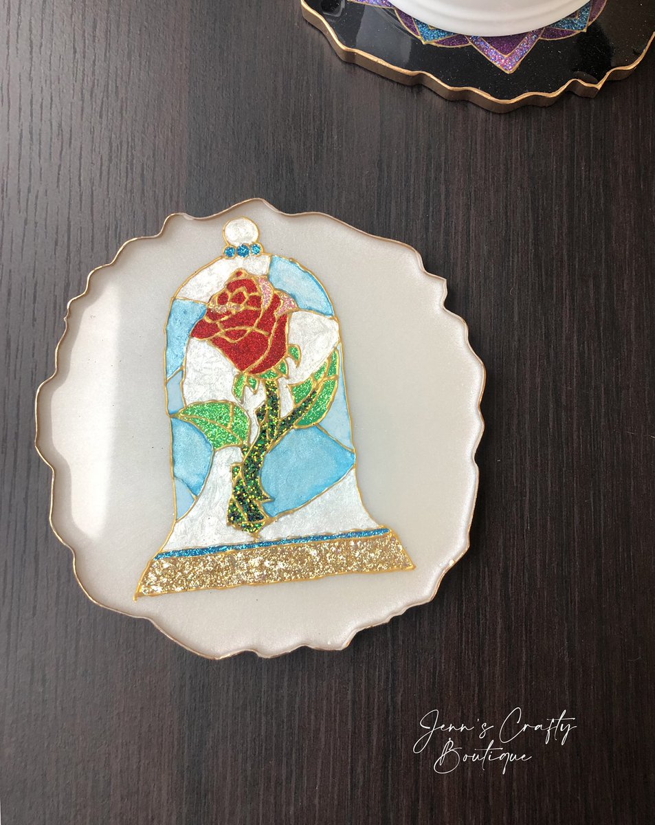 JennCrafty's tweet photo. 💥🔥New design alert!💥🔥 
We just added a new coaster design to the shop.This gorgeous Stained Glass Rose, inspired by Beauty &amp; the BeastLuxurious hand-painted functional art and home decor.Filled with spectacular sparkle and style for any occasion.Perfect for any occassion https://t.co/GMckEtjrAO