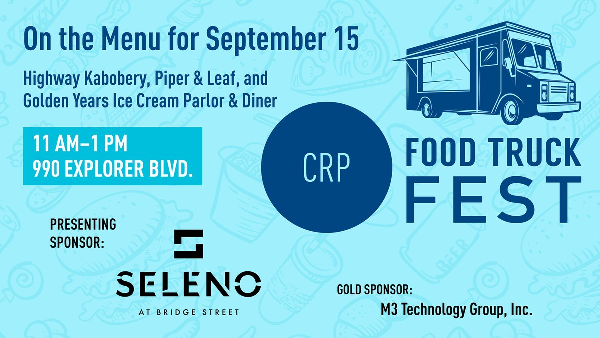 CRPHSV's tweet photo. The CRP Food Truck Fest is happening tomorrow from 11-1 at 990 Explorer Blvd! Come out for quick bite with some friends on your lunch break!
We will be moving to the opposite side of the building for the remainder of the year, so be sure to keep an eye out for us! https://t.co/nINNshLwPH