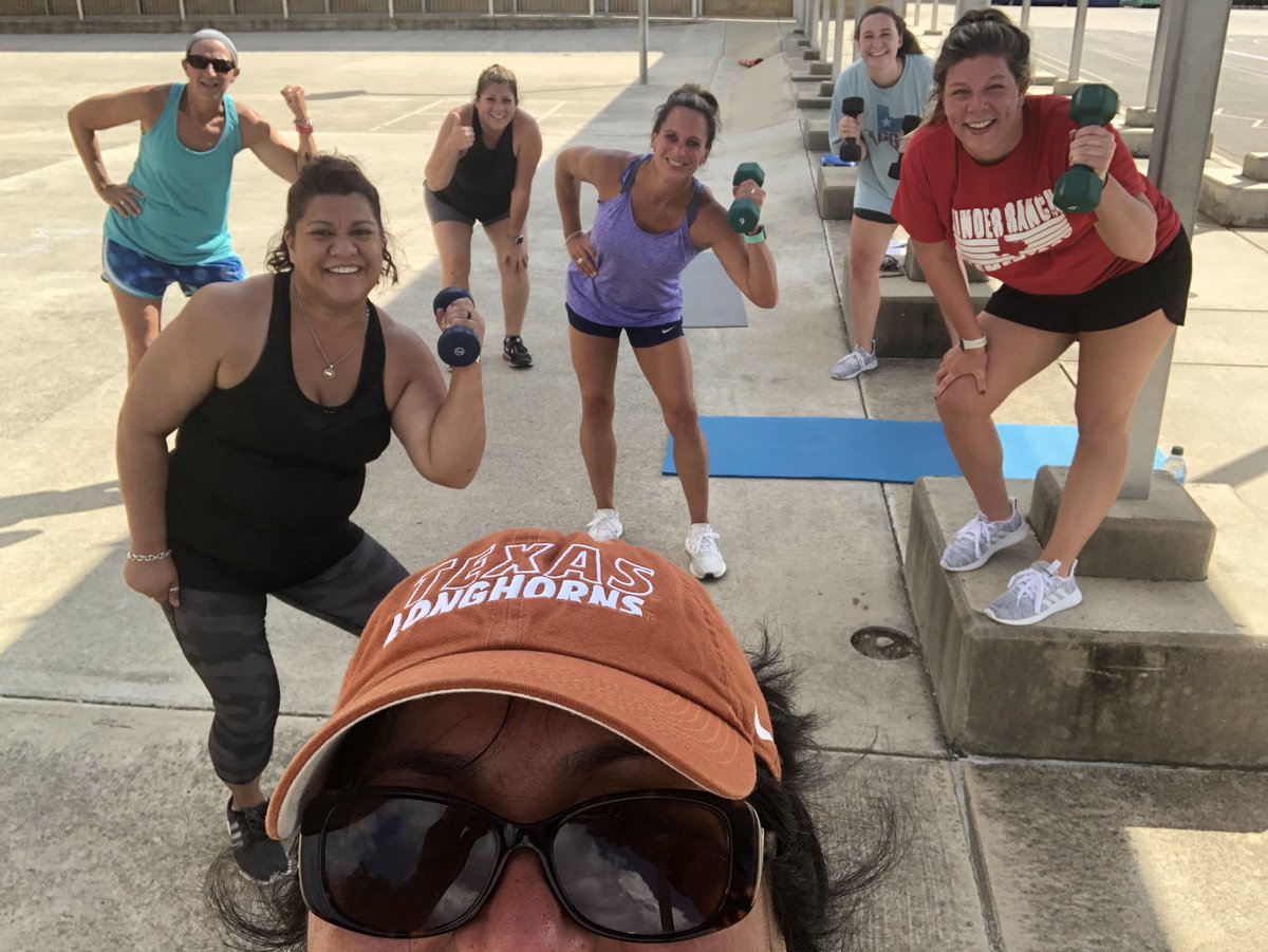 jugatza's tweet photo. Guess what we did?!?! We worked out on Monday!!  Win!! Social distance, outdoors, and no sharing equipment! Whoohoo! KINDER RANCH Staff strong! ��🏼 #krescowboybootsCamp 
@Supt_comalisd https://t.co/m0Ou9qkIyi