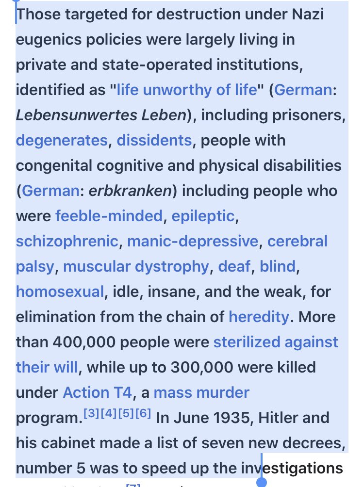 More than 400,000 people were sterilized against their will. Another 300,000 were killed or as they said “eliminated” due to being “genetically deficient”. Those sterilized were those of color, had mental health disease,... 2/