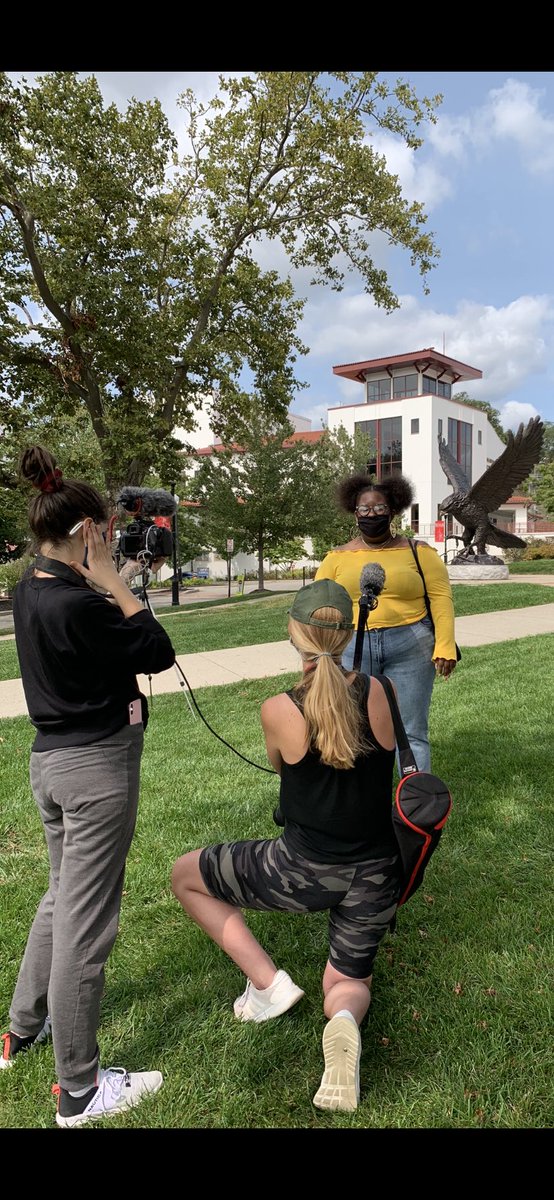 journoprof's tweet photo. Great to see my journalism students on campus. Today’s class was about covering Montclair State as a beat. We did it all outdoors. Half the class at home, half on campus. All of us on Zoom. It worked! ⁦@KeithStrudler⁩ ⁦⁦@MontclairSCM⁩ @Dean_CART⁩ ⁦ https://t.co/gifEG0CCOW