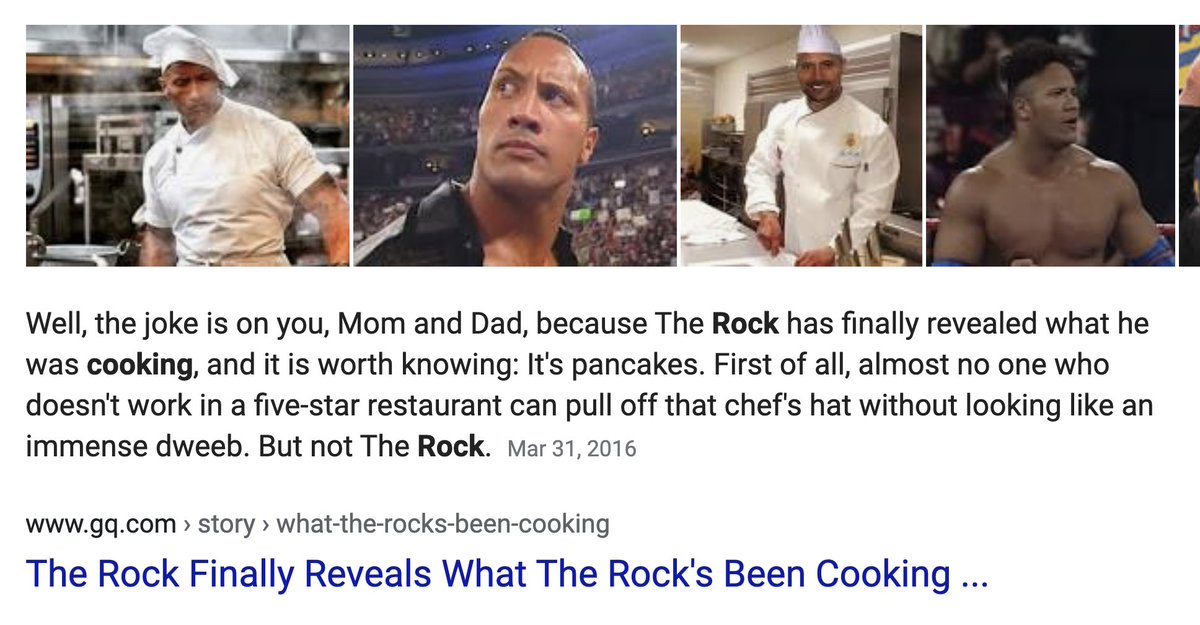 featuredsnippet's tweet image. Nothing but high stacks of flapjacks coming out of Dwayne's kitchen 🥞😤
Snippet: @GQMagazine
#SEO #Google #WWE