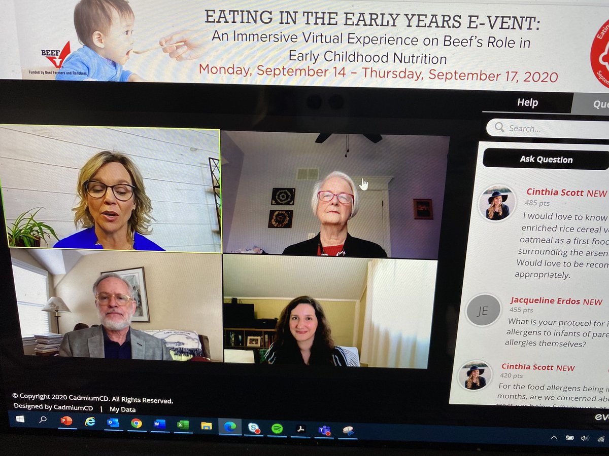 AmyC_RDN_runner's tweet photo. Eating in the Early Years E-Vent — Day 1: Feeding in B-24 months lays the foundation for healthy dietary patterns thru the lifespan. Great sessions today feat. Bob Murray MD, Sharon Donovan PhD RD, Erin Quann PhD RD, Beth Widen PhD RD, Dayle Hayes MS RD #StrongStartsWithBeef https://t.co/udx6liKP50