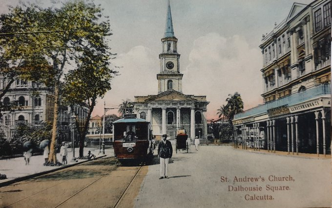 __Interfaith__'s tweet photo. For followers with an interest in #India and #trams, here is a postcard of Dalhousie Square by St Andrewβs Church, Kolkata. The postcard could be 100 years old!
#IFMPC #deltiology #postcards #IncredibleIndia #IFMPC #postcard #deltiology https://t.co/ezCpt8DKSO