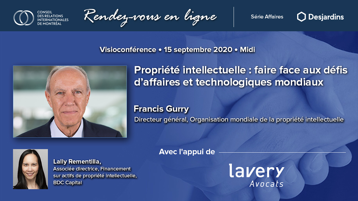 En tant que #leader au Québec et au Canada, nous voyons chaque jour le rôle majeur de la #PI pour la réussite de vos affaires. C'est pourquoi nous sommes aux côtés du <a href="/corim_mcfr/">CORIM</a> pour la réception de Francis Gurry <a href="/WIPO/">World Intellectual Property Organization (WIPO)</a> qui s'entretiendra avec <a href="/lallyrementilla/">Lally Rementilla</a> <a href="/BDC_Capital/">BDC Capital</a>