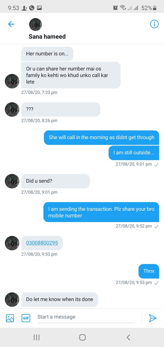 In this regard I contacted  @waqas_amjaad and was informed that he went through almost same ordeal from  @sana_hameed19 attached SSs of conversation as proof.  @cybercrimefia please take action against this organised gang. Contact numbers available in SSs @wrrakshaiiiiiii  @Marghaee
