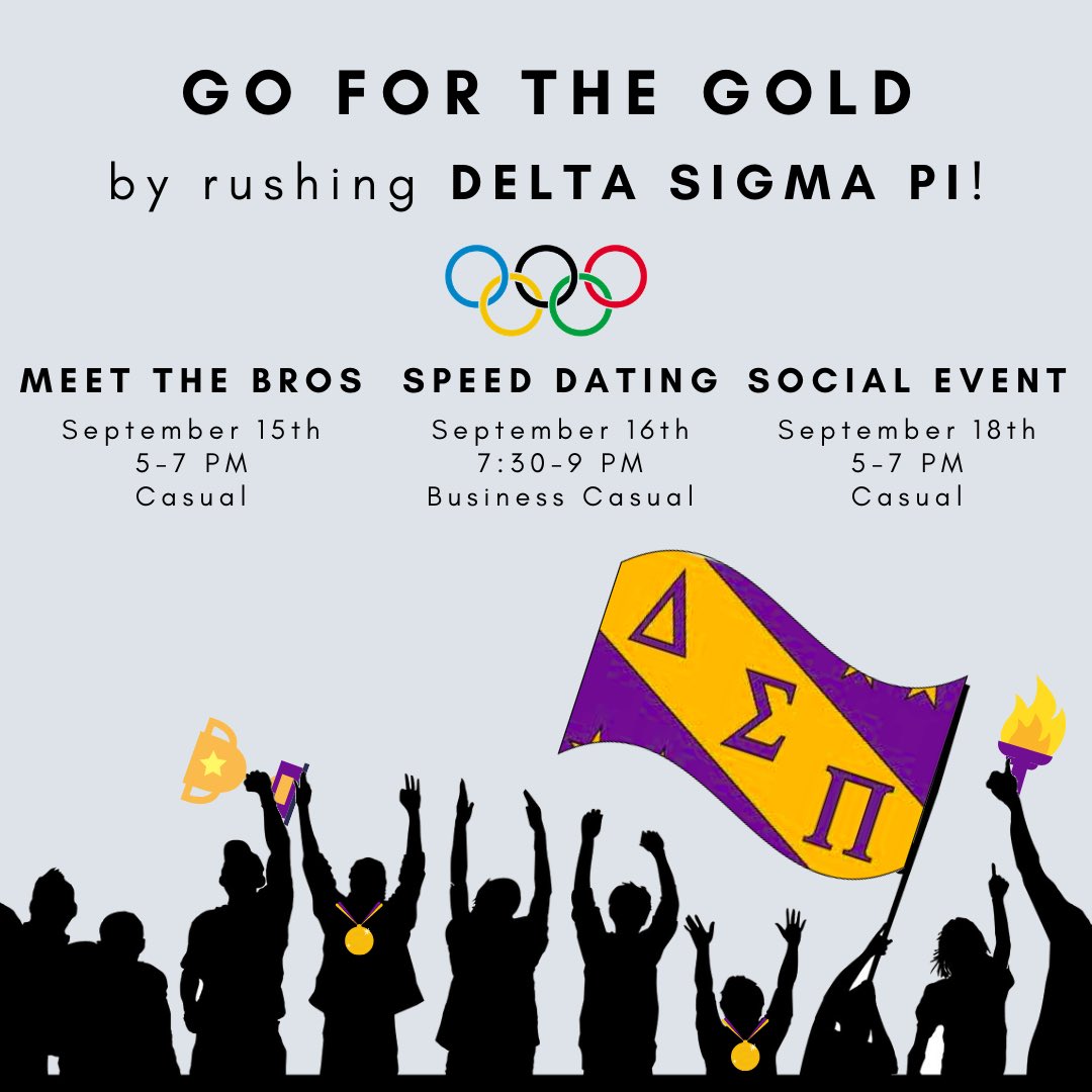 This week our chapter is holding three rush events so that you can learn about our chapter and we can meet you!😍

🚨 Fill out this form and select Delta Sigma Pi if you are interested in receiving the links for our rush events: forms.gle/uQwdafk1UEzU6V…