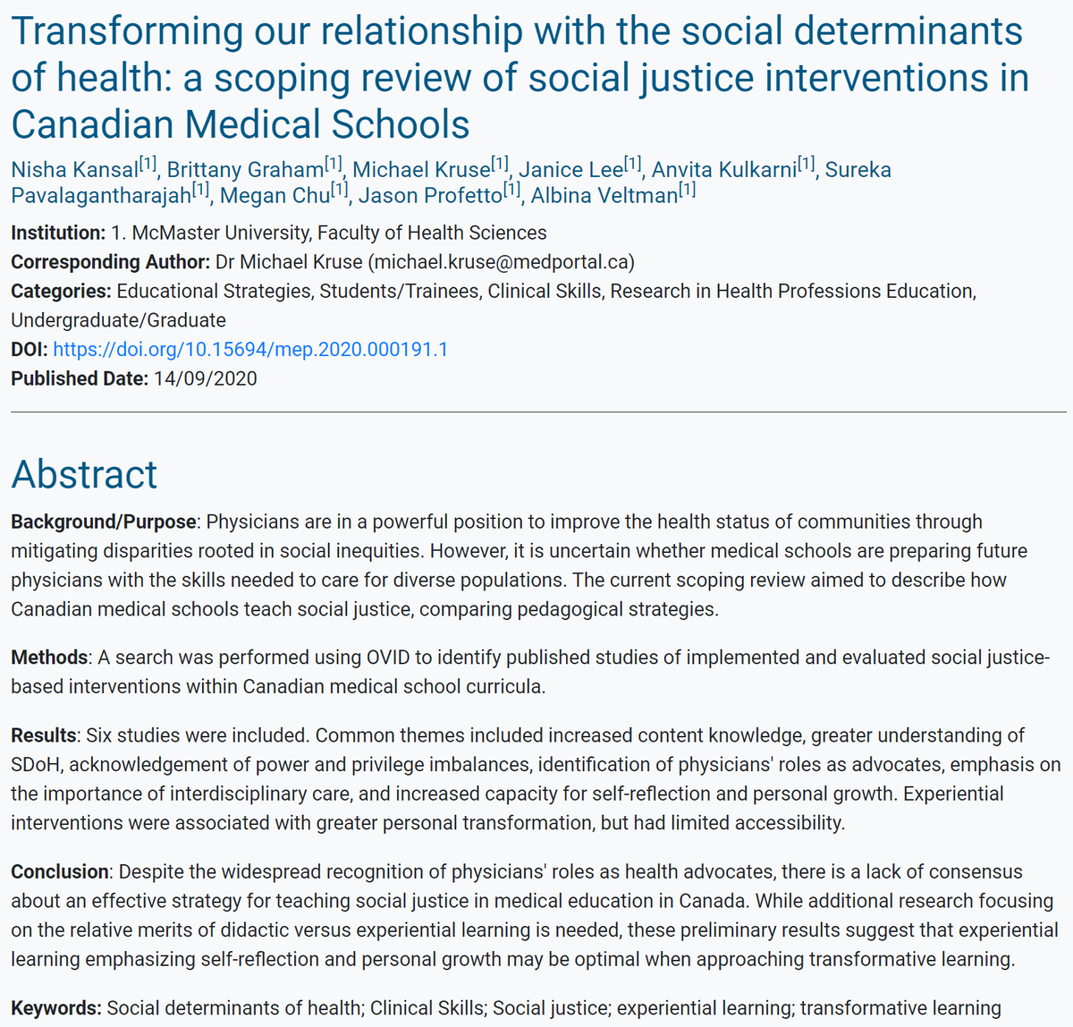 Nisha Kansal (@nisha_kansal) on Twitter photo Feeling excited & proud to have this labour of love officially published!! @anxiousmedic <a href="/JProfetto/">Jason Profetto</a> @healthinthehmmr
We hope this paper will be used to enhance #MedEd, to ultimately provide inclusive & socially-just healthcare. bit.ly/3kmPFMl
My fave tidbit below! 1/ Feeling excited & proud to have this labour of love officially published!! @anxiousmedic <a href="/JProfetto/">Jason Profetto</a> @healthinthehmmr
We hope this paper will be used to enhance #MedEd, to ultimately provide inclusive & socially-just healthcare. bit.ly/3kmPFMl
My fave tidbit below! 1/