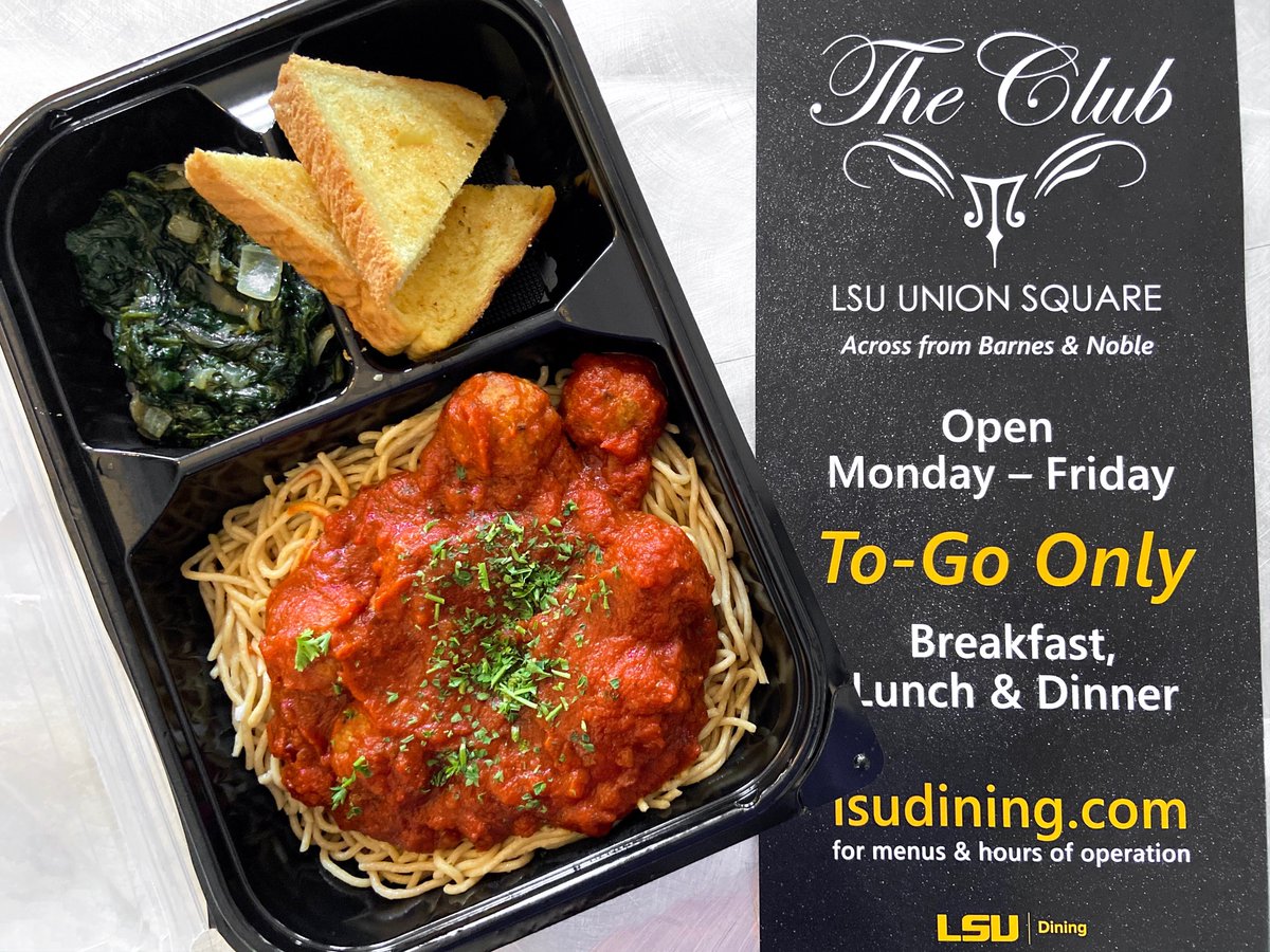 LSUResLife's tweet photo. Hey Tigers! Did you know? The Club at Union Square is offering to-go only breakfast, lunch, and dinner Monday-Friday. For details on menu and more, please visit https://t.co/yjNJSauR1P. #myLSUhome #StaySafeLSU https://t.co/ID3KWUnV4N