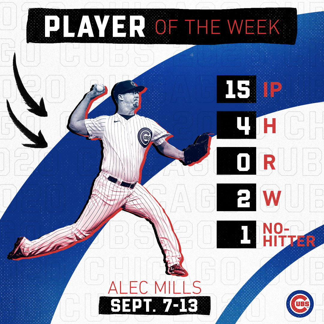 Cubs's tweet photo. Congrats once more to @ATMills37, the NL Player of the Week! https://t.co/AClfpq2t6c
