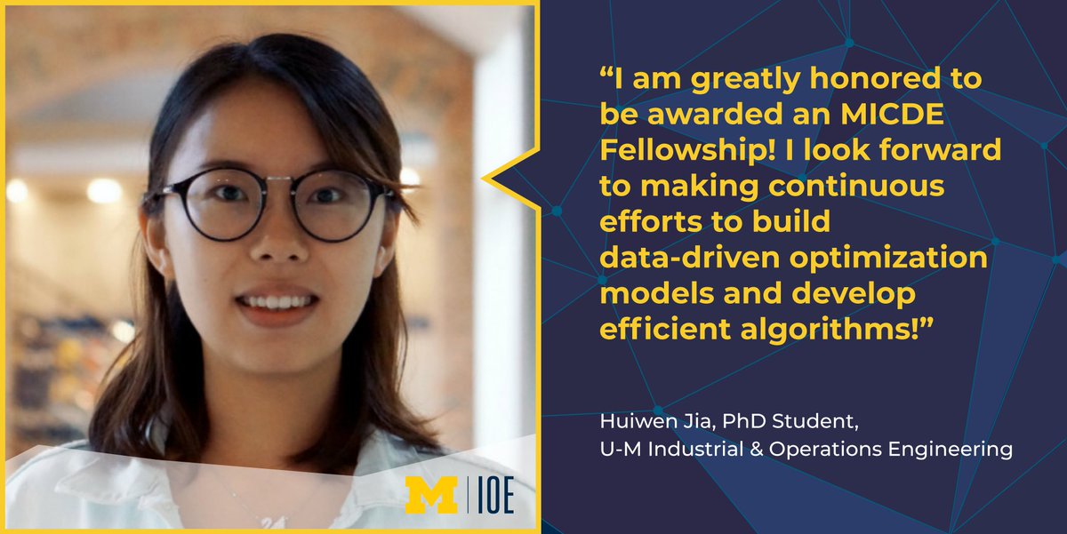 umichioe's tweet photo. Congrats to U-M IOE's Huiwen Jia (@Huiwen18) on receiving a 2020-2021 @UM_MICDE grad student fellowship! 🥳MICDE offers top-off fellowships to U-M students whose research project involves the use and advancement of scientific computing techniques and practices. https://t.co/oRzLj1WYAt