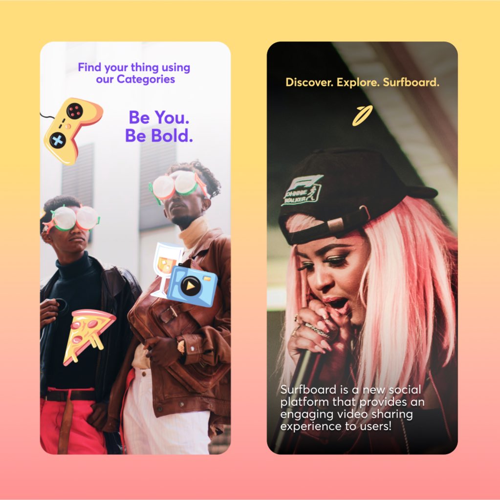 Surfboardco's tweet photo. Be You. Be Bold. Join Surfboard.
View new and amazing videos on the Surfboard app today!
#Surfboard #explore #discover #community #share #friends #videos #exciting #fun #mondaymotivation #wow #UI #appdesign #designbrew #branding #product #awesome #amazing #content #creation https://t.co/0mWn1SN5eC