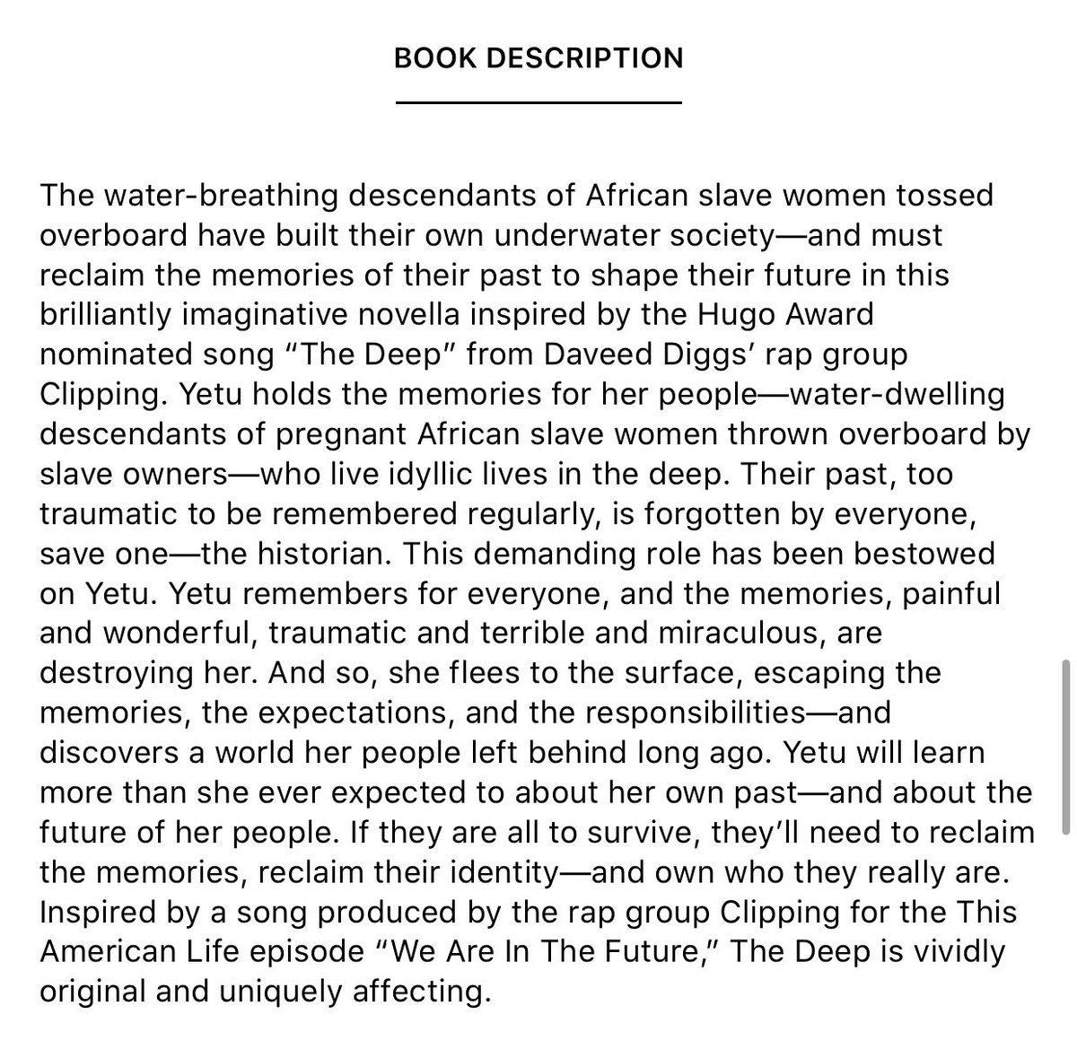 THE DEEP by Rivers Solomon  https://www.goodreads.com/book/show/42201962