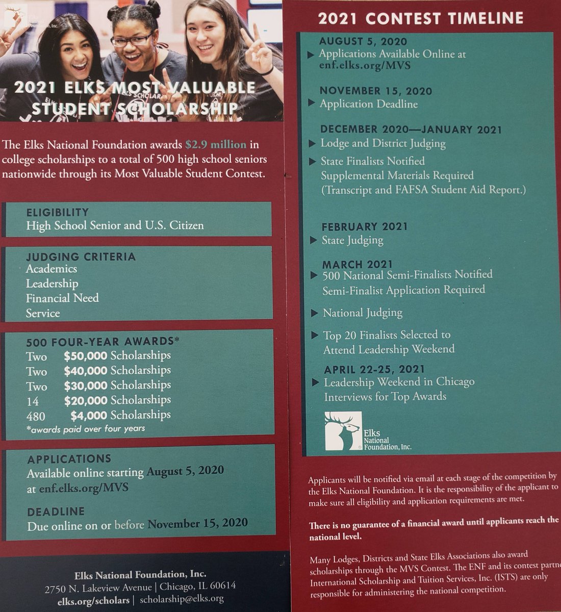 McNaryCCC's tweet photo. Seniors - the Elks scholarship is open! Application deadline is November 15th! https://t.co/EI99G5M74a
@mcnaryhs @McNaryHS_AVID @mcnaryclassof2020 https://t.co/2nrlft97Lr
