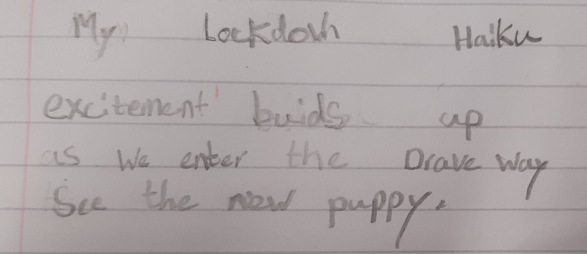 lawps's tweet photo. @p6tlawps Listening to haiku poetry about experiences of lockdown then writing about our own memories of this time, whilst practising our cursive handwriting! #whatatalentedbunch #lockdownhaiku #cursive https://t.co/ajzgOm2o8D
