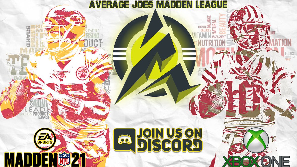 AJML_Network's tweet photo. Average Joe's Madden SIM League is looking for some active users to fill a few openings! Legaue will be starting VERY soon! Join us on discord: https://t.co/cvMMDjPKF6

#Xbox #Madden21 #cfm @leaguecrawler https://t.co/Pi9nYySLPe https://t.co/00JqDYJqqm