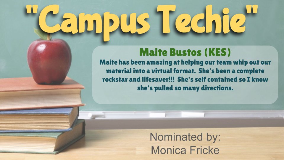 Tommyspall's tweet photo. Wow! Maite Bustos from @KrauseElem received 3 #CampusTechie nominations! Thanks, Maite for everything you do in @BrenhamISD!
@Pamela_Plagens @mfricke25 @blessedmom8500 #WholeLlamaLearning #CubProud #IChooseBrenham
I COULDN'T do my job w/o "Techie" educators helping out! https://t.co/4KeMF4ydck