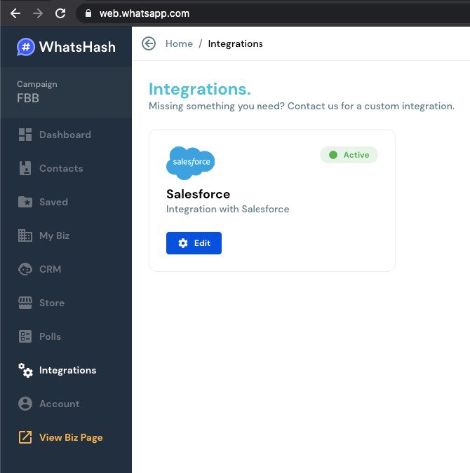 kaushal_im's tweet photo. #WhatsApp + #Salesforce = #WhatsHash 🚀 

All Salesforce users, we would like you to try our WhatsApp <> Salesforce integration on WhatsHash. 

#WhatsAppBusiness #WhatsAppMarketing #WhatsAppCRM #WhatsAppLead https://t.co/Q1IfiT4hTv