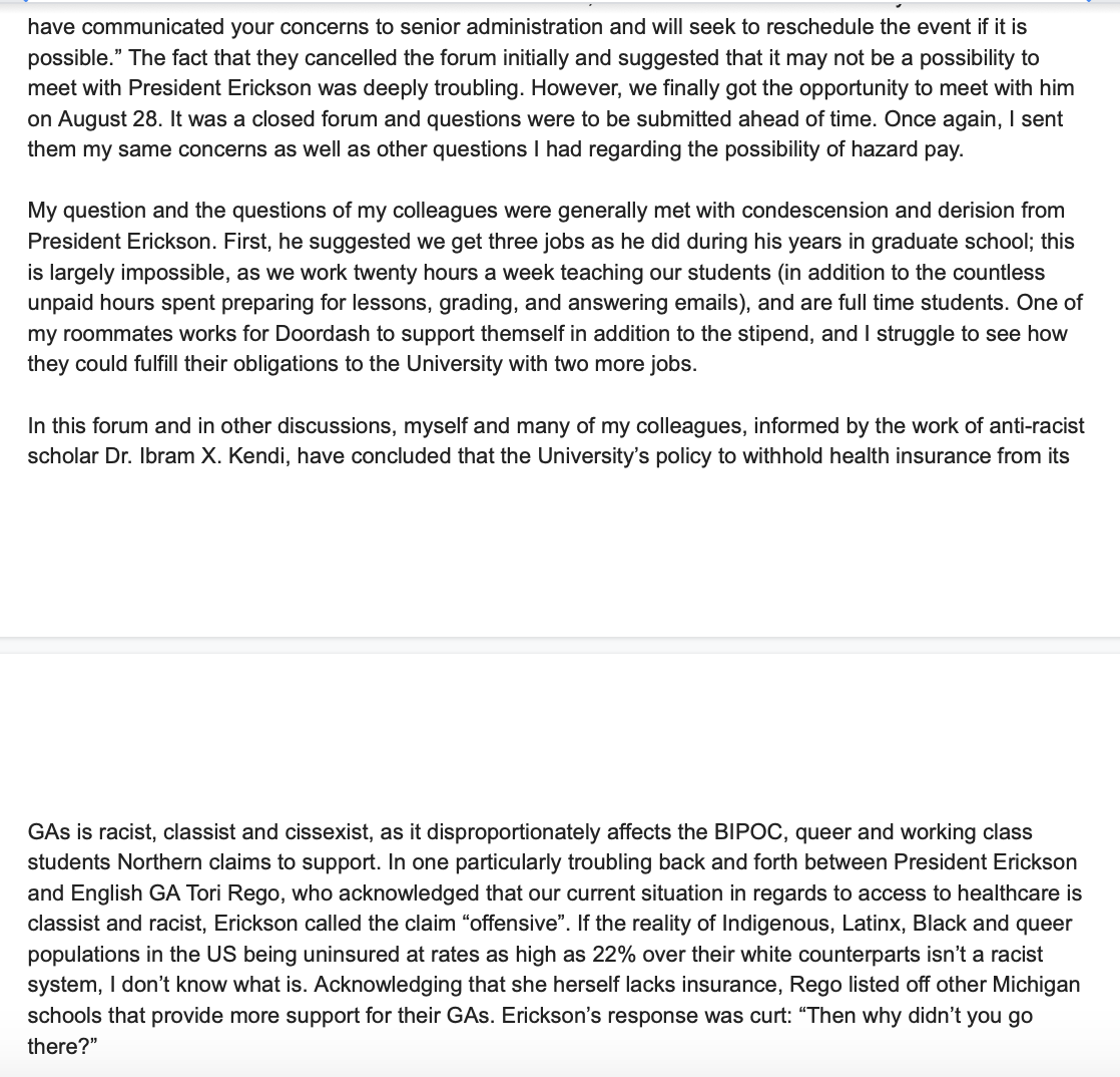 perezlisandra_'s tweet photo. .@dmurraybrown As an unprotected Latinx Graduate Assistant and student at Northern Michigan University, I urge you, Dr. Murray-Brown, as a member of the Board of Trustees, to listen to our concerns mentioned in the letter below. https://t.co/lvnOmoquLp