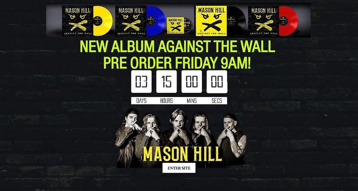 MasonHillBand's tweet photo. Our debut Album pre-order starts 9am Friday 18th September! 

And to make the day even more special, first single "Against the Wall" will be released on all streaming platforms.

Spread the word by sharing this post, the excitement is set! 🙏🤘
#masonhill #debut #album https://t.co/bwVEzmjZ5H