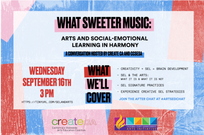 1stDistrictPTA's tweet photo. CaliforniaPTA: Tomorrow, 9/16, @create_ca and the @CCSESA are hosting a webinar on the Arts and social emotional learning.  This is a great way to celebrate #ArtEdWeek ! Make sure you register today at https://t.co/qicnQ29DOI
#PTA4Kids https://t.co/SzOHk9NOqg