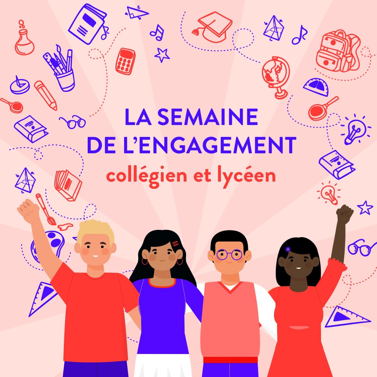 🚀  COLLÉGIENNES ET LYCÉENNES ENGAGEZ-VOUS ! 🚀
Les #semainesdelengagement se déroulent du 14 septembre au 3 octobre. 
À cette occasion, vous serez sensibilisées à l'engagement sous toutes ses formes dans et hors de l'établissement.
😉 Très bonnes semaines de l'engagement 😉
