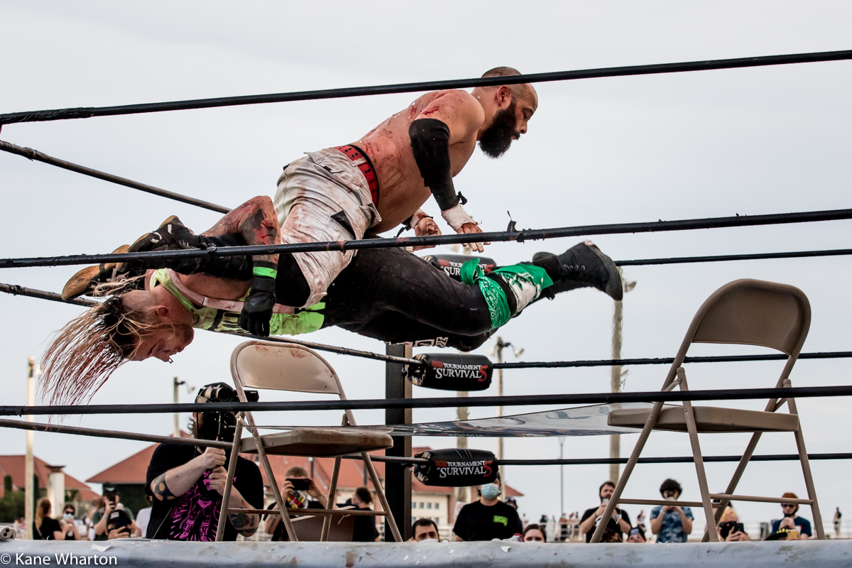 Kane_B13's tweet photo. More from @GCWrestling_ #tournamentofsurvival 5 - @alexcolon0139 vs @Atticus_Cogar #gcwtos5 #gcw #deathmatch https://t.co/5FoYWHpA3V