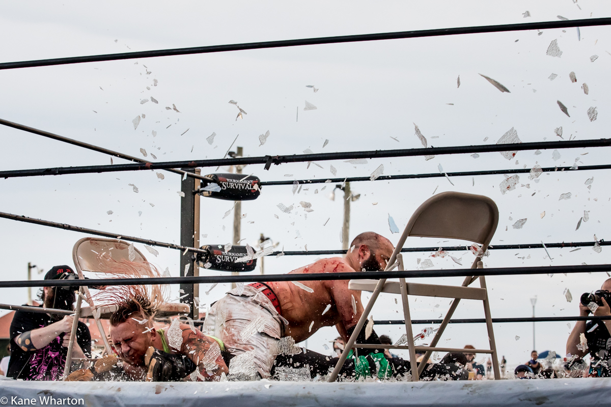 Kane_B13's tweet photo. More from @GCWrestling_ #tournamentofsurvival 5 - @alexcolon0139 vs @Atticus_Cogar #gcwtos5 #gcw #deathmatch https://t.co/5FoYWHpA3V